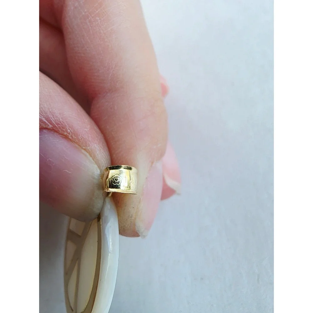 14K Yellow Gold Peace Sign Pendant Mother of Pearl Shell Charm 1 Inch